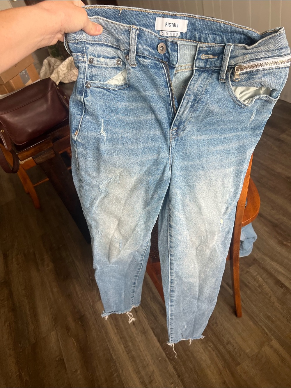 pistola faded light blue cropped high-rise jeans